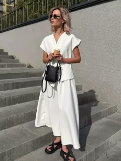 Ensemble deux pièces pour femme : haut cache-c艙ur à col en V et jupe longue taille haute (collection 2026)