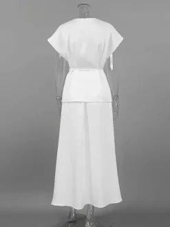 Ensemble deux pièces pour femme : haut cache-c艙ur à col en V et jupe longue taille haute (collection 2026)