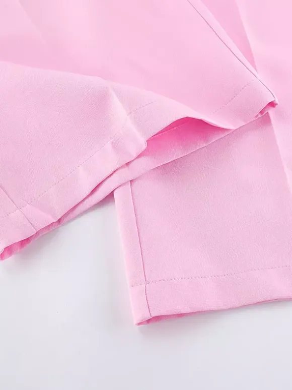 Ensemble deux pièces rose chic décontracté au quotidien avec col rabattu et pantalon sans manches