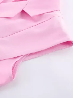 Ensemble deux pièces rose chic décontracté au quotidien avec col rabattu et pantalon sans manches