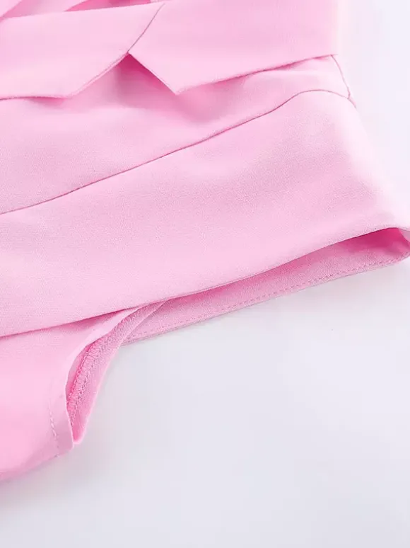 Ensemble deux pièces rose chic décontracté au quotidien avec col rabattu et pantalon sans manches