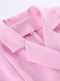 Ensemble deux pièces rose chic décontracté au quotidien avec col rabattu et pantalon sans manches