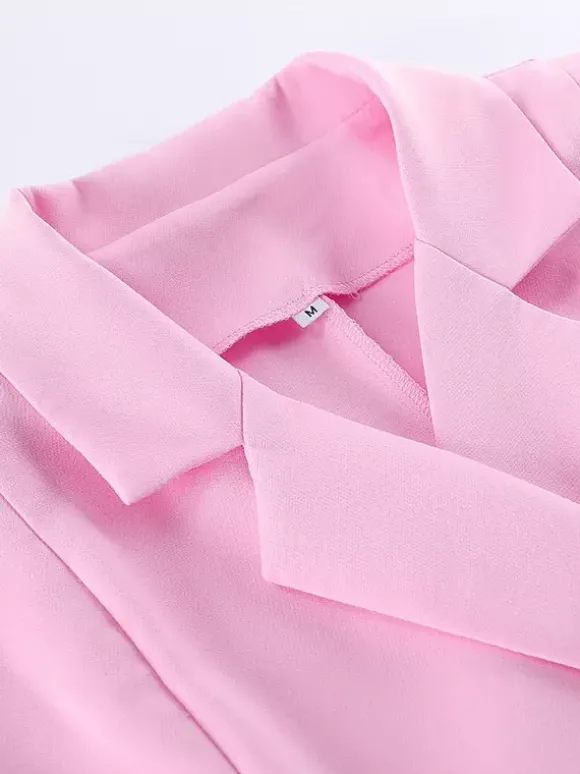 Ensemble deux pièces rose chic décontracté au quotidien avec col rabattu et pantalon sans manches