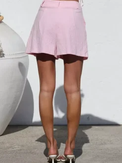 Ensemble deux pièces rose à col V et manches courtes haut et pantalon ensemble d'été