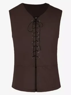 Ensemble gilet et chemise médiévaux marron et noir tenue de paysan/voleur Renaissance pour homme gilet à lacets et chemise de pirate pour fête médiévale