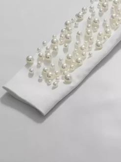 Ensemble jupe et blazer orné de perles pour femme - Ensemble deux pièces sexy asymétrique à découpes - Idéal pour une soirée printanière 2026