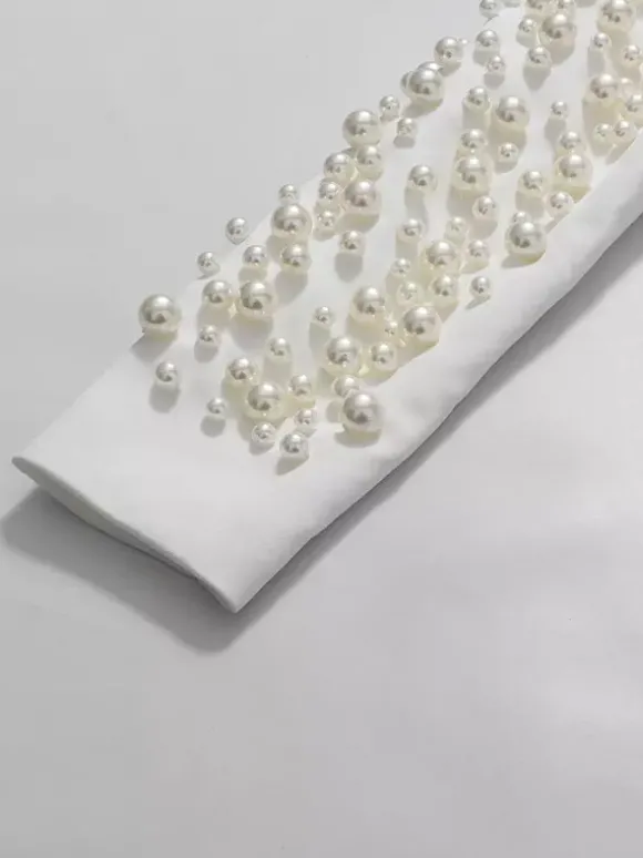 Ensemble jupe et blazer orné de perles pour femme - Ensemble deux pièces sexy asymétrique à découpes - Idéal pour une soirée printanière 2026