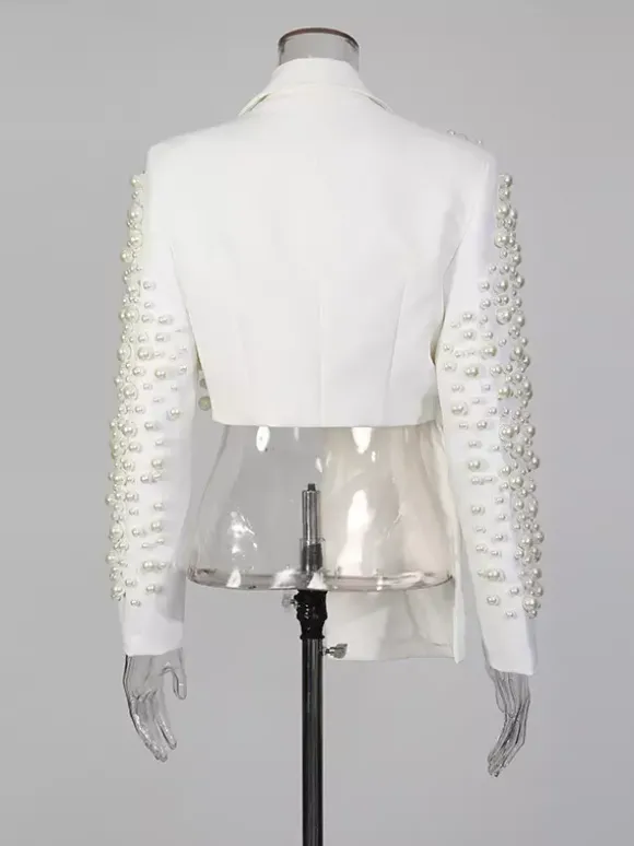 Ensemble jupe et blazer orné de perles pour femme - Ensemble deux pièces sexy asymétrique à découpes - Idéal pour une soirée printanière 2026