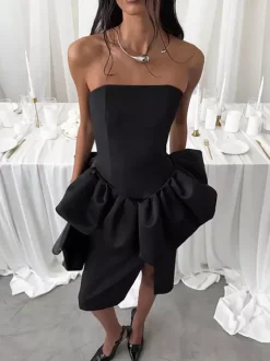 Ensemble élégant 2 pièces pour femme - Top tube péplum vintage et jupe midi fendue sur le côté - Tenue chic pour les fêtes d'été 2026