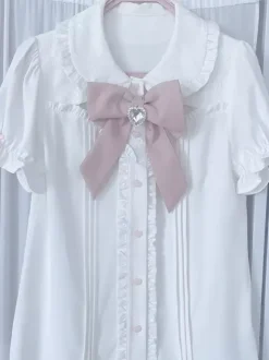 Ensemble Lolita à manches courtes chemisier à volants et jupe pull superposée à lacets