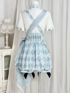 Ensemble Lolita Ouji combinaison et chemise Lolita à carreaux bleus et blancs