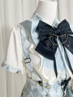 Ensemble Lolita Ouji combinaison et chemise Lolita à carreaux bleus et blancs