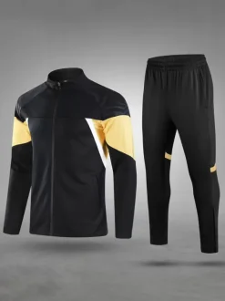 Ensemble Maillot De Football Respirant Homme Manches Longues Flocage Personnalisé Bleu