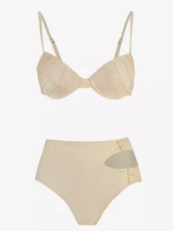 Ensemble maillots de bain et paréos abricot chic à volants bretelles et col sans manches
