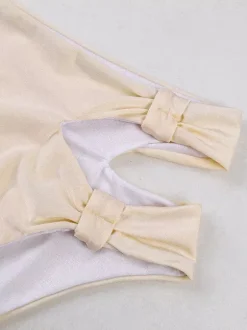 Ensemble maillots de bain et paréos abricot chic à volants bretelles et col sans manches
