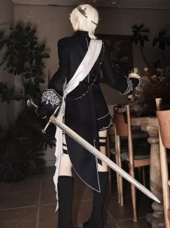 Ensemble Ouji Lolita Gothique Noir à Manches Longues Haut et Pantalon de Chevalier