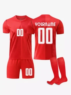 Ensemble personnalisé 3 pièces de maillot domicile rouge à manches courtes du Canada 2026