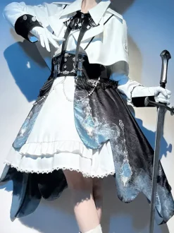 Ensemble Prince Lolita robe sans manches cape à manches longues et jupe à traîne amovible ensemble trois pièces élégant costume de chevalier Ouji Lolita