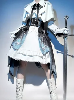 Ensemble Prince Lolita robe sans manches cape à manches longues et jupe à traîne amovible ensemble trois pièces élégant costume de chevalier Ouji Lolita