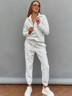 Ensemble pull et jogging texturés à demi-zip pour femme 2026
