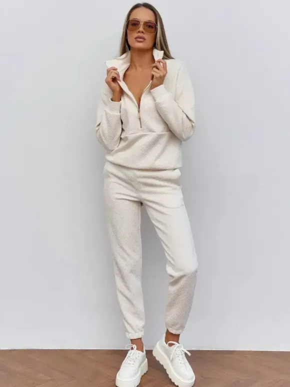 Ensemble pull et jogging texturés à demi-zip pour femme 2026