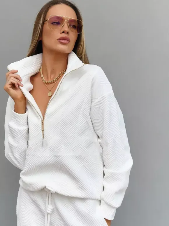 Ensemble pull et jogging texturés à demi-zip pour femme 2026