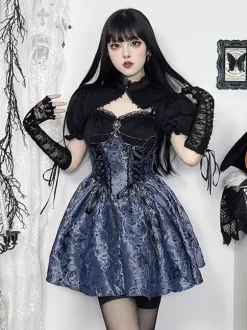 Ensemble robe nuisette et blouse en dentelle à motif floral style gothique lolita costume d'  cosplay