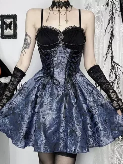 Ensemble robe nuisette et blouse en dentelle à motif floral style gothique lolita costume d'  cosplay