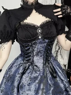 Ensemble robe nuisette et blouse en dentelle à motif floral style gothique lolita costume d'  cosplay