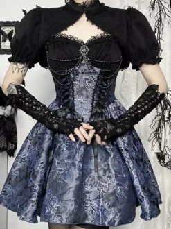 Ensemble robe nuisette et blouse en dentelle à motif floral style gothique lolita costume d'  cosplay
