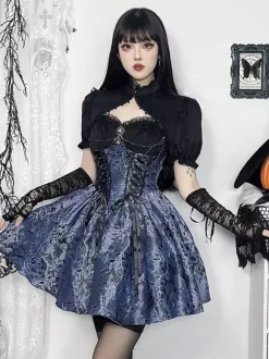 Ensemble robe nuisette et blouse en dentelle à motif floral style gothique lolita costume d'  cosplay