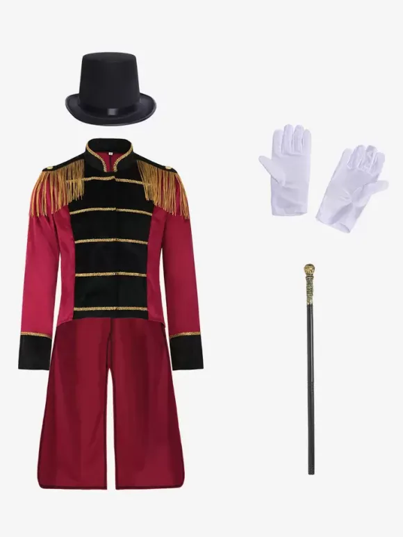 Ensemble rouge vintage élégant en polyester à manches longues costumes rétro pour homme Bourgogne