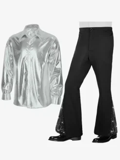 Ensemble rétro argenté pour hommes vêtements de danse Disco Rock Performance rétro des années 70