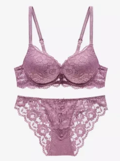 Ensemble Soutien-Gorge Culotte 2 Pièces En Dentelle Chic Classique Femme