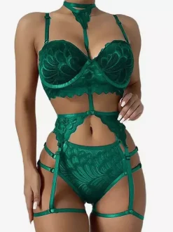 Ensemble soutien-gorge et culotte 2 pièces rouge à lacets et dos nu