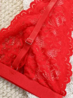 Ensemble soutien-gorge et culotte 2 pièces rouge sexy à imprimé floral et boutons dos nu