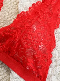 Ensemble soutien-gorge et culotte 2 pièces rouge sexy à imprimé floral et boutons dos nu
