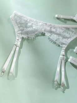 Ensemble soutien-gorge et culotte 4 pièces en dentelle blanche à volants