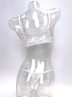 Ensemble soutien-gorge et string en dentelle florale à col en V et n艙ud avec armatures.