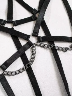 Ensemble soutien-gorge et culotte 3 pièces à volants noirs à lacets