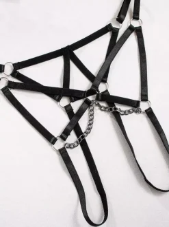 Ensemble soutien-gorge et culotte 3 pièces à volants noirs à lacets