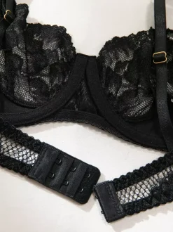 Ensemble soutien-gorge et culotte 4 pièces en dentelle transparente à imprimé floral bleu ciel clair