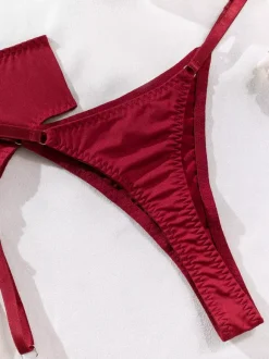 Ensemble soutien-gorge et culotte bordeaux à lacets 5 pièces