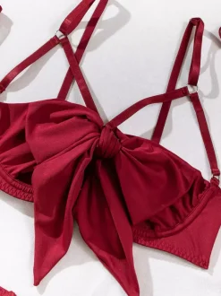 Ensemble soutien-gorge et culotte bordeaux à lacets 5 pièces