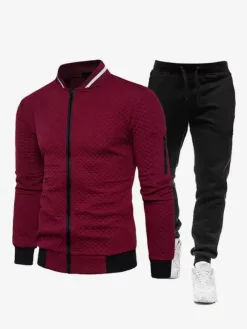 Ensemble Sport Veste À Zipper Pantalon Entraînement Confortable Homme