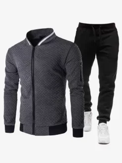 Ensemble Sport Veste À Zipper Pantalon Entraînement Confortable Homme