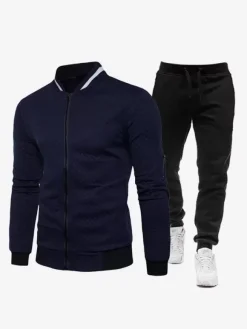 Ensemble Sport Veste À Zipper Pantalon Entraînement Confortable Homme