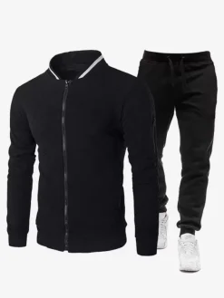Ensemble Sport Veste À Zipper Pantalon Entraînement Confortable Homme
