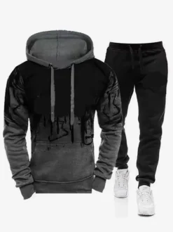 Ensemble Sweat À Capuche Sport Hommes Noir Rouge Décontracté Pantalon