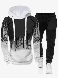 Ensemble Sweat À Capuche Sport Hommes Noir Rouge Décontracté Pantalon